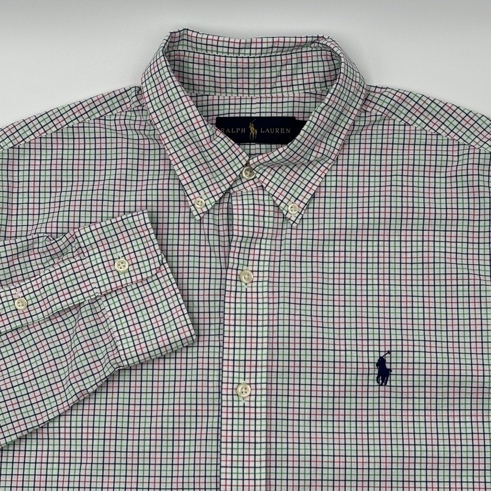 Polo Ralph Lauren Mens Large Gingham Check Shirt Multi-Color Long Sleeve Pony